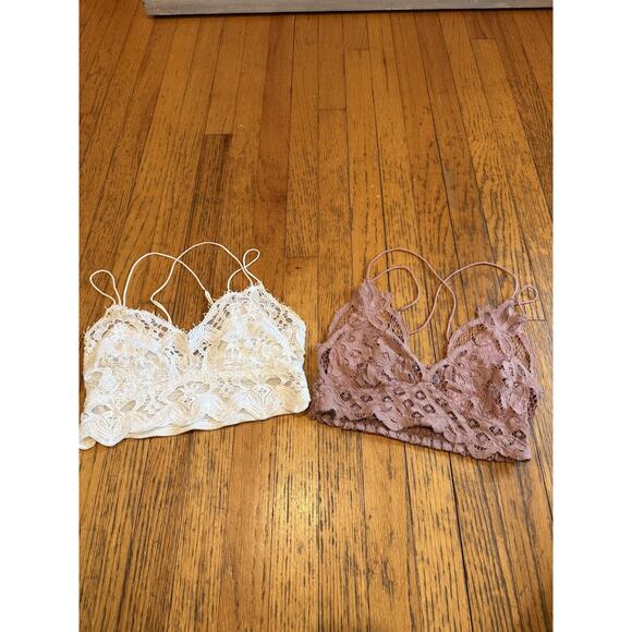 Free People FP One Bralette Womens XS Small White Mauve Adella Lace Lot of 2 - Picture 1 of 8